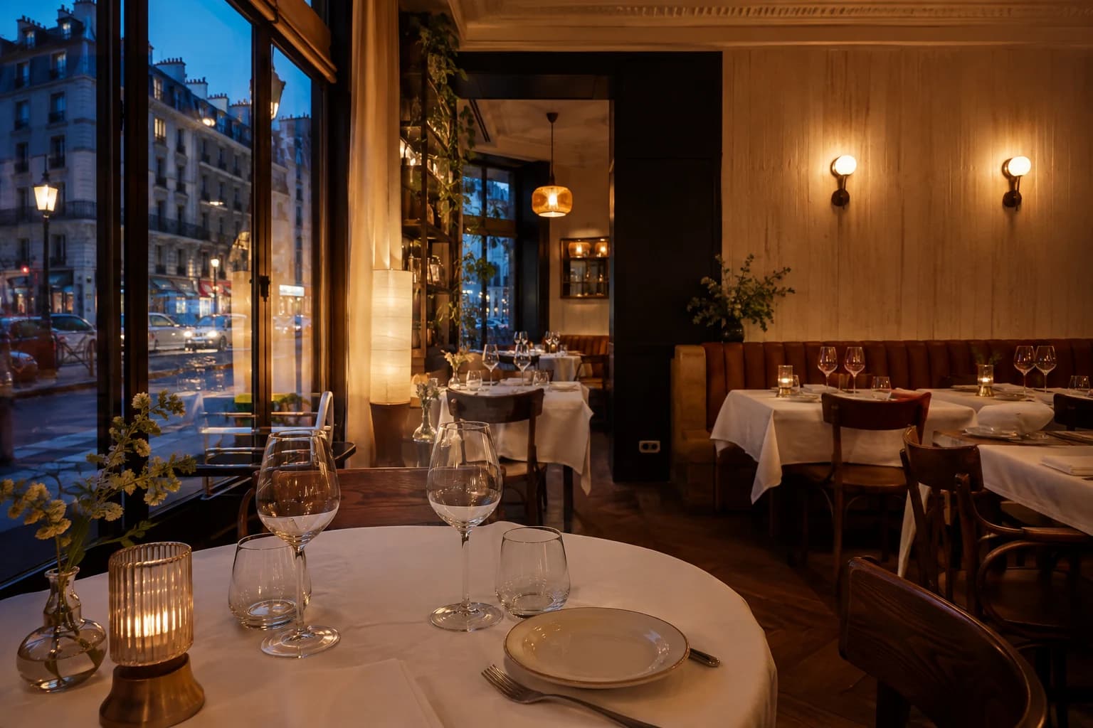 Restaurant parisien à la lumière du soir — image générée par IA