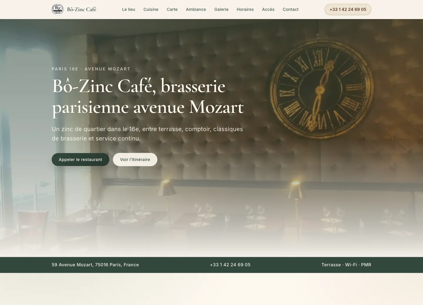 Aperçu desktop du site Bô Zinc Café conçu par Agence Digi