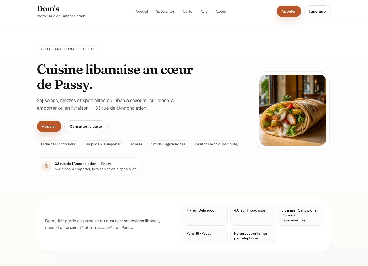 Aperçu desktop du site Dom's Paris 16 conçu par Agence Digi