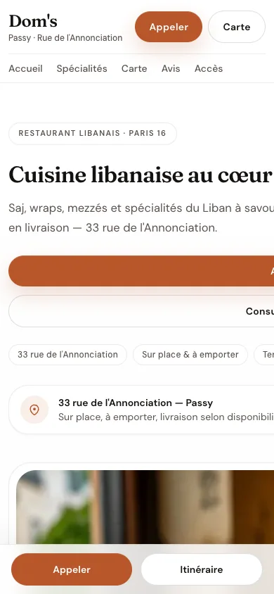 Aperçu mobile du site Dom's Paris 16 conçu par Agence Digi