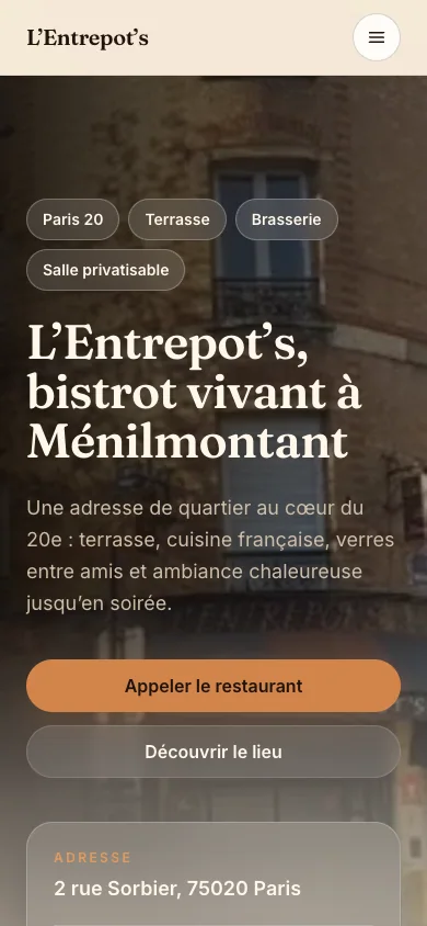 Aperçu mobile du site L’Entrepôt S conçu par Agence Digi