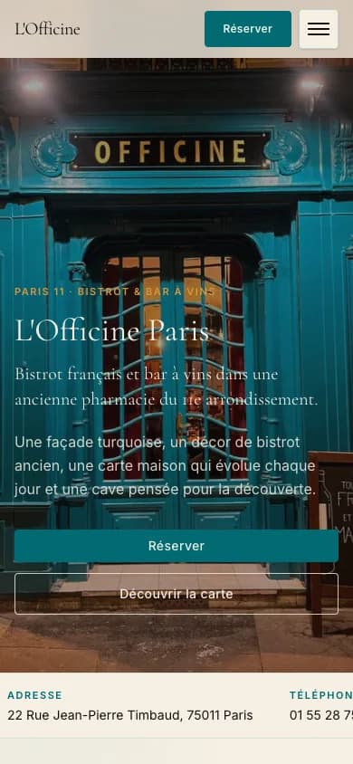 Aperçu mobile du site L’Officine Paris conçu par Agence Digi