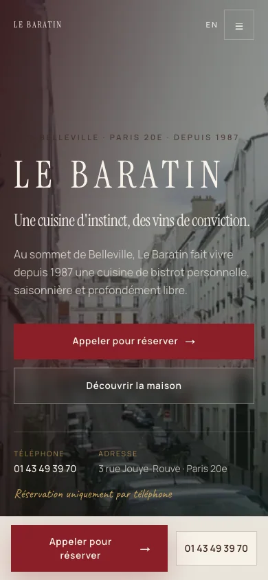 Aperçu mobile du site Le Baratin conçu par Agence Digi
