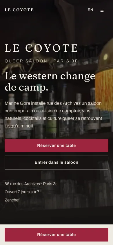 Aperçu mobile du site Le Coyote conçu par Agence Digi