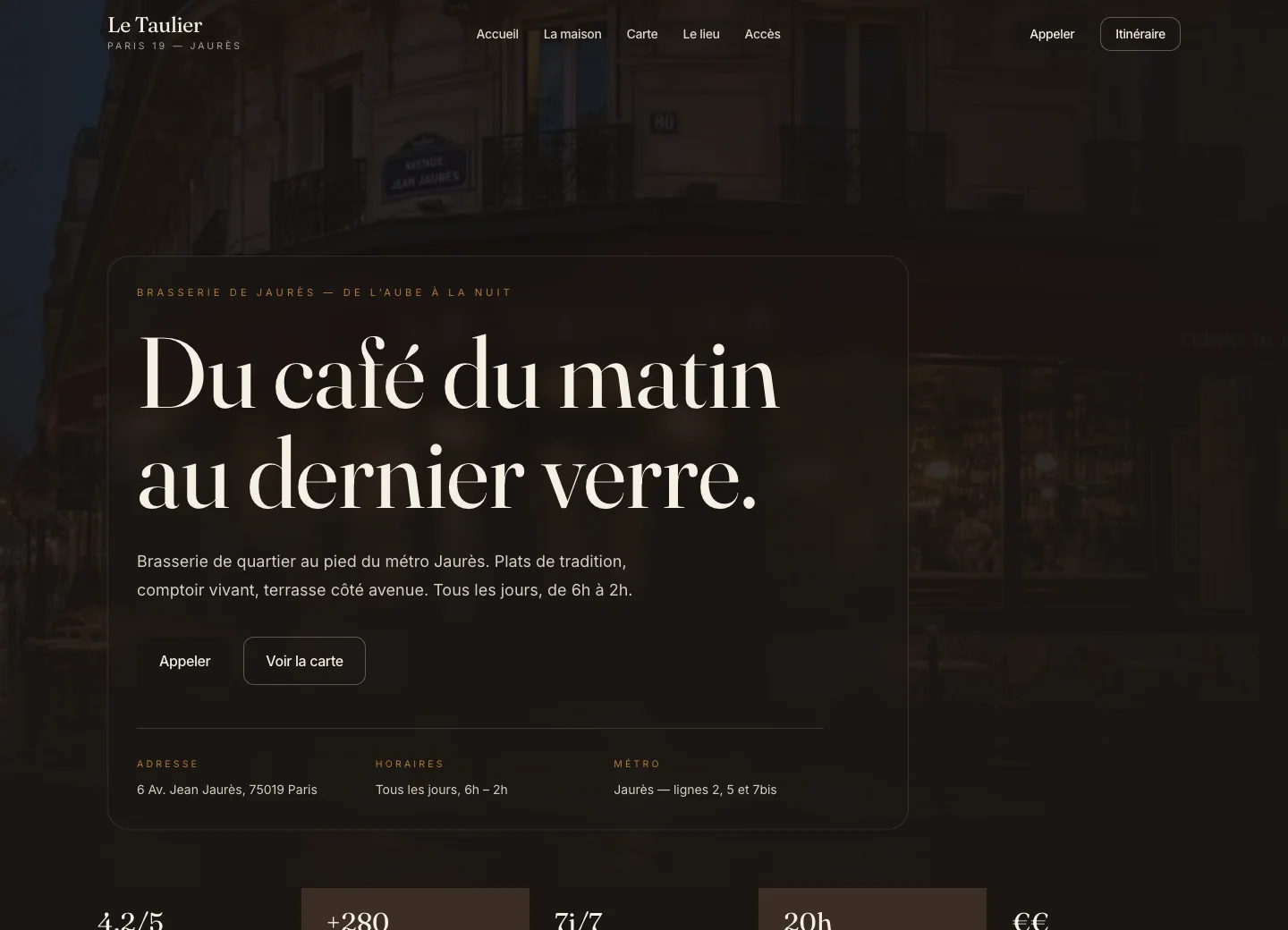 Aperçu desktop du site Le Taulier Paris 19 conçu par Agence Digi
