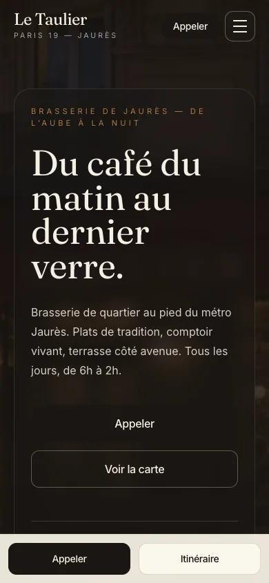 Aperçu mobile du site Le Taulier Paris 19 conçu par Agence Digi