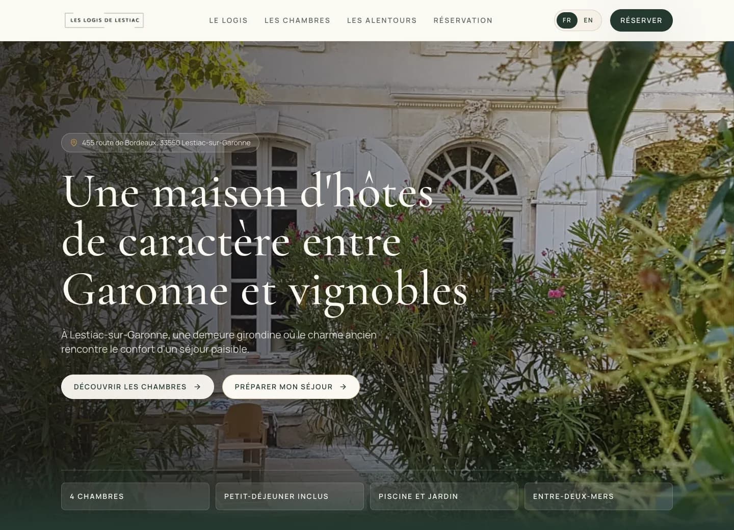 Aperçu desktop du site Les Logis de Lestiac conçu par Agence Digi