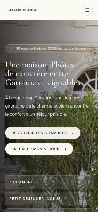 Aperçu mobile du site Les Logis de Lestiac conçu par Agence Digi
