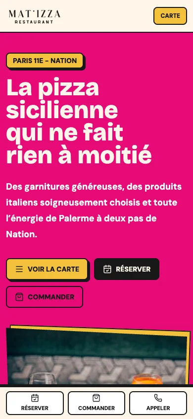 Aperçu mobile du site Matizza conçu par Agence Digi
