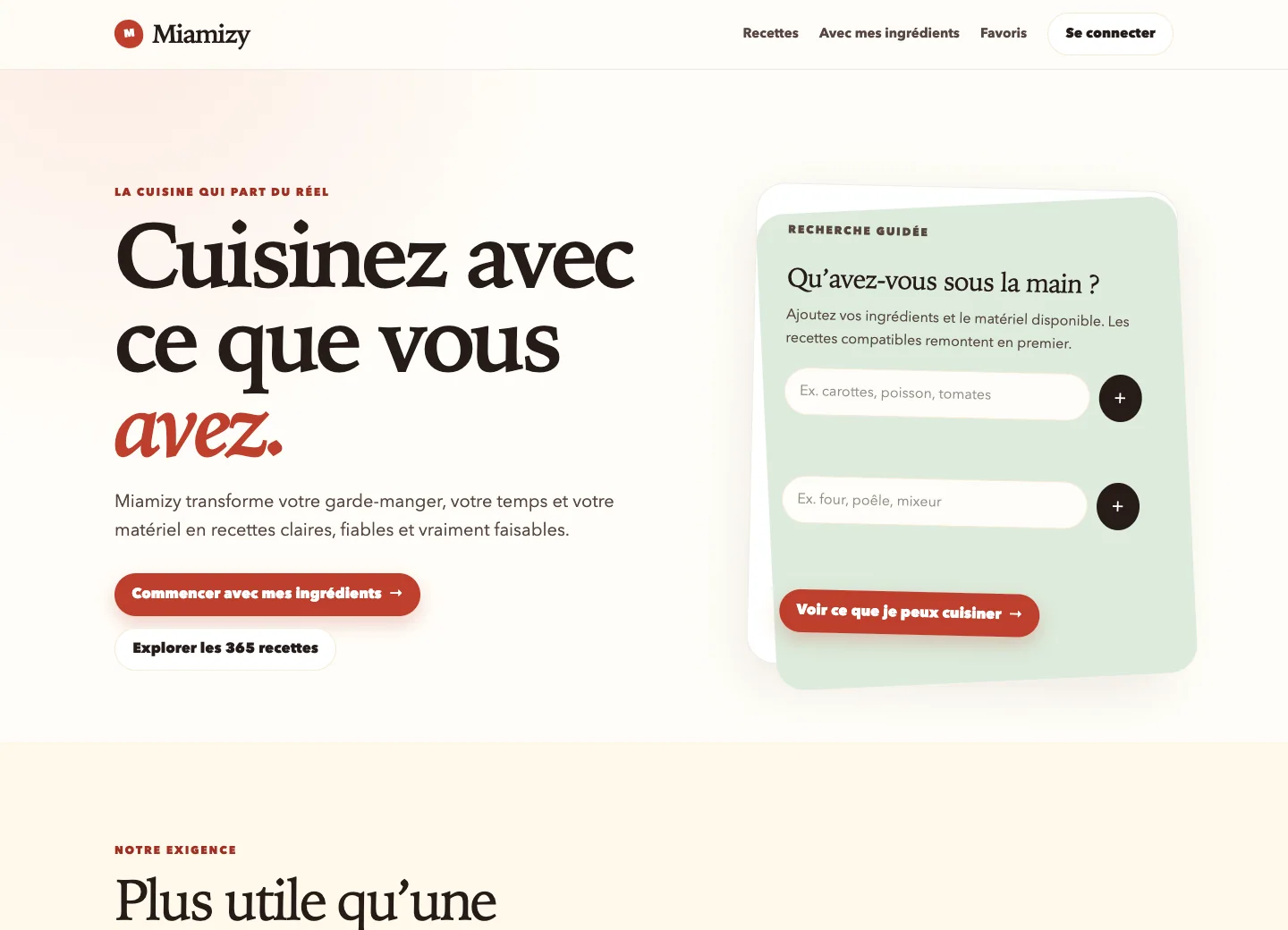 Site Miamizy, version ordinateur