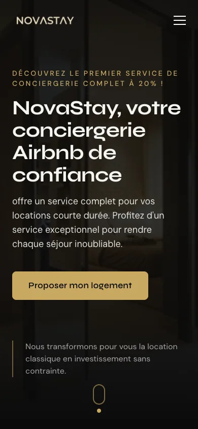 Aperçu mobile du site Novastay conçu par Agence Digi