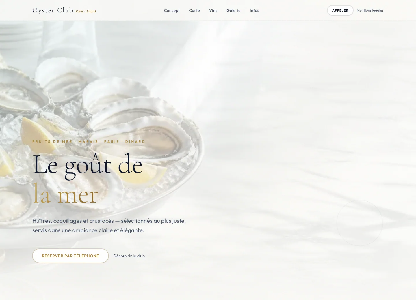 Aperçu desktop du site Oyster Club Paris conçu par Agence Digi