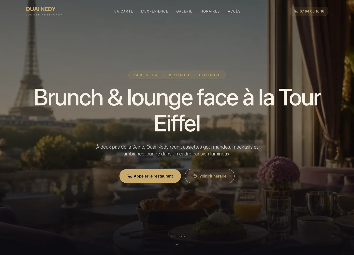 Aperçu desktop et mobile du site Quai Nedy Paris 16 conçu par Agence Digi