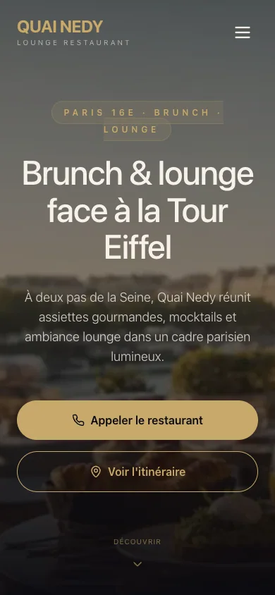 Aperçu desktop et mobile du site Quai Nedy Paris 16 conçu par Agence Digi