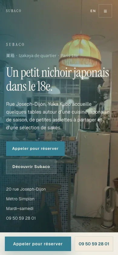 Aperçu mobile du site Subaco conçu par Agence Digi