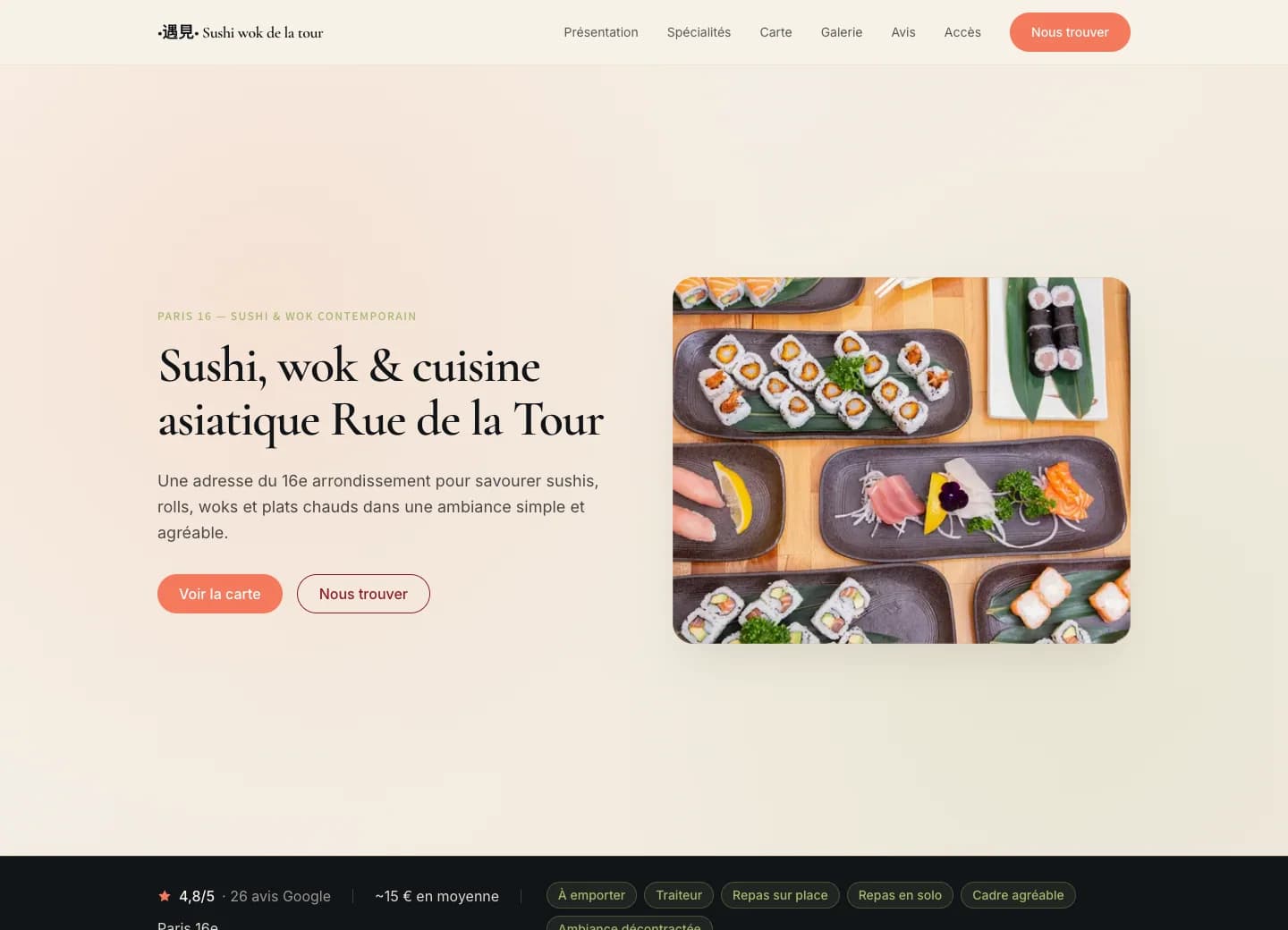 Aperçu desktop du site Sushi Wok de la Tour conçu par Agence Digi