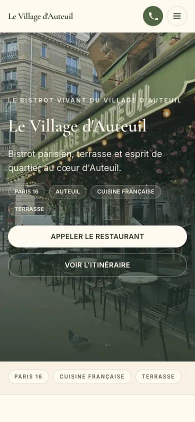 Aperçu mobile du site Le Village d’Auteuil conçu par Agence Digi